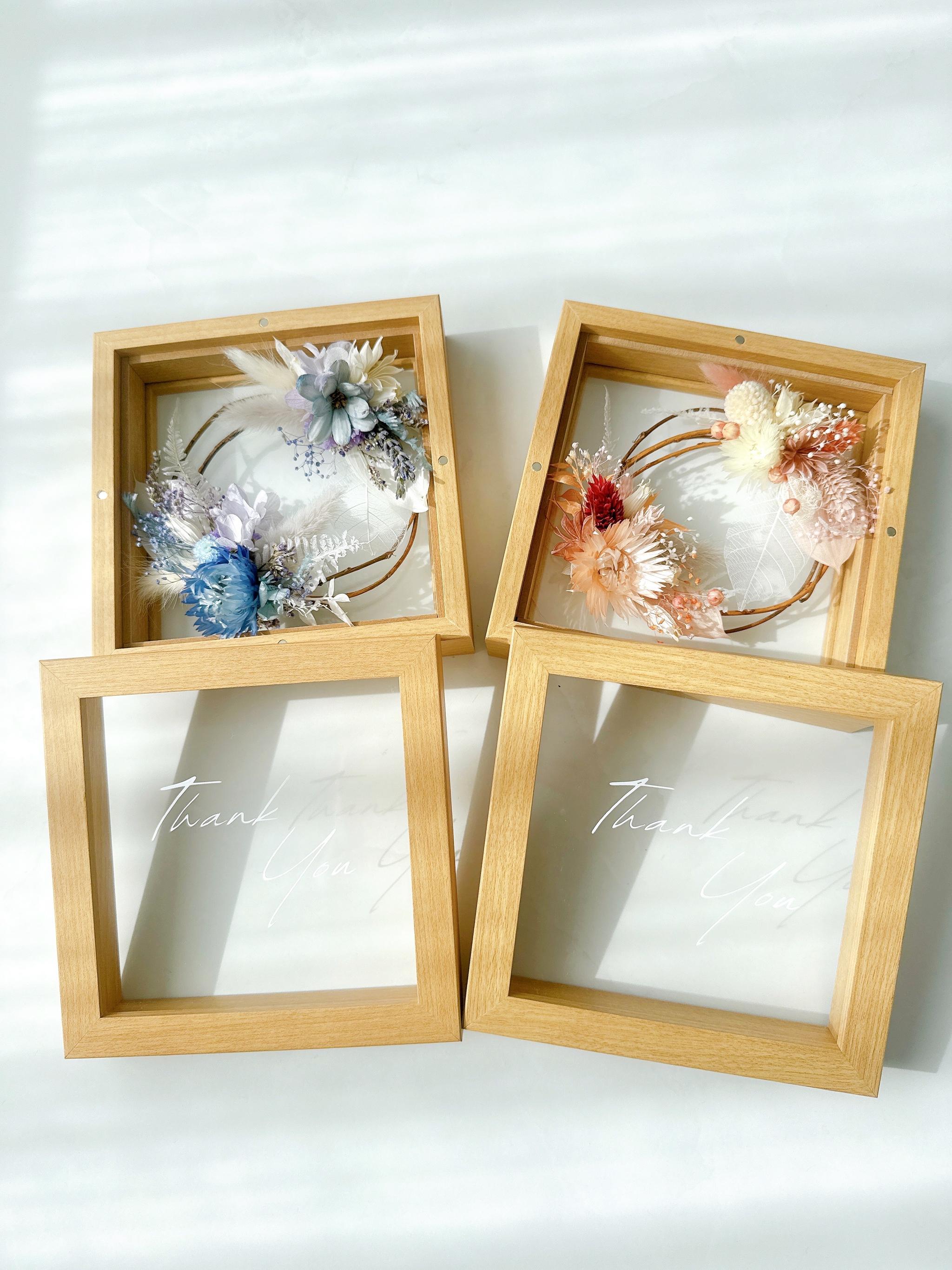 【ウェディング両親贈呈品】ガラスボックス入りプリザーブドフラワーリース〈ピンク・ブルー〉2点セット　ウェディング　結婚式 | 2枚目