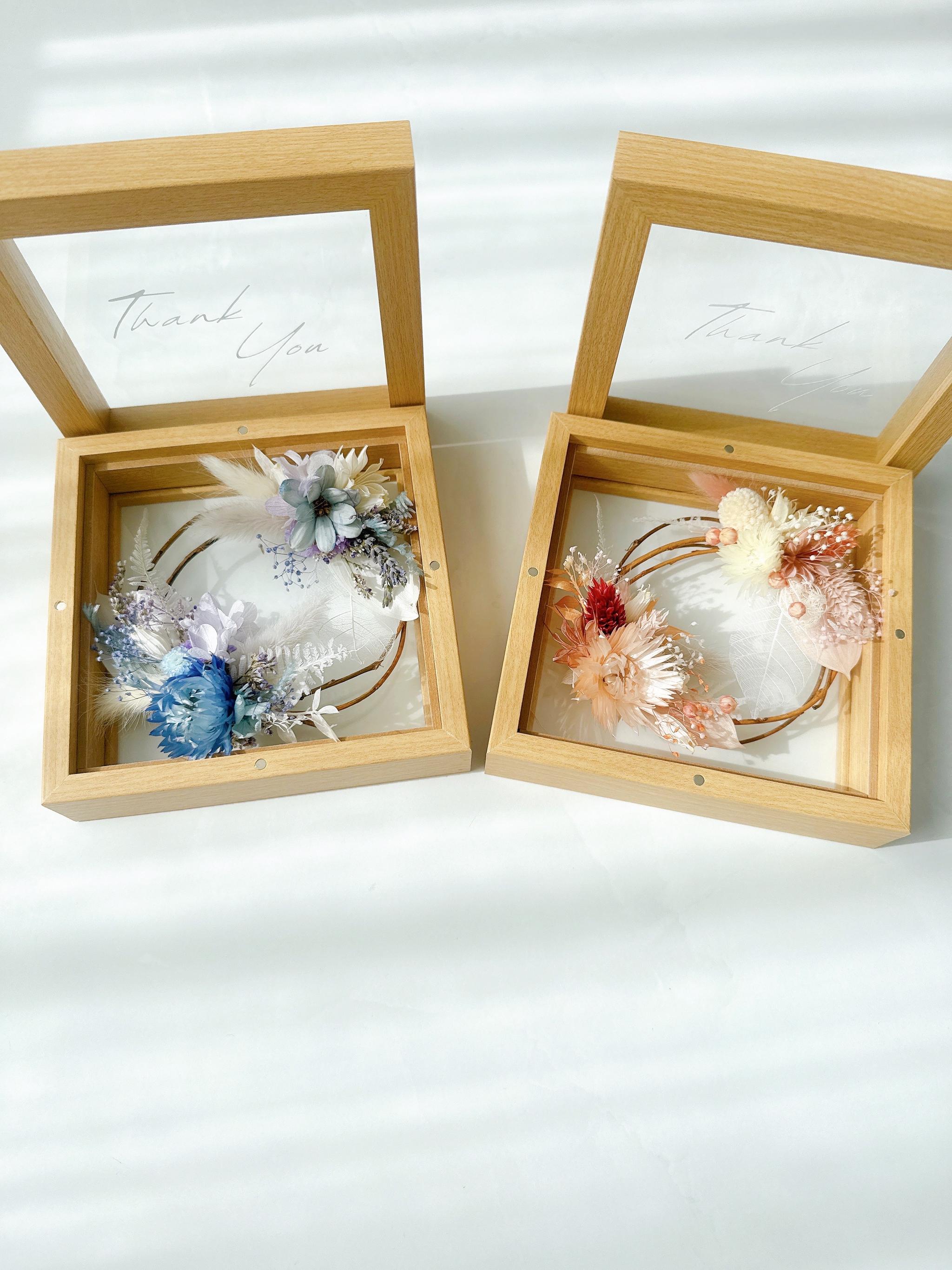 【ウェディング両親贈呈品】ガラスボックス入りプリザーブドフラワーリース〈ピンク・ブルー〉2点セット　ウェディング　結婚式 | 3枚目