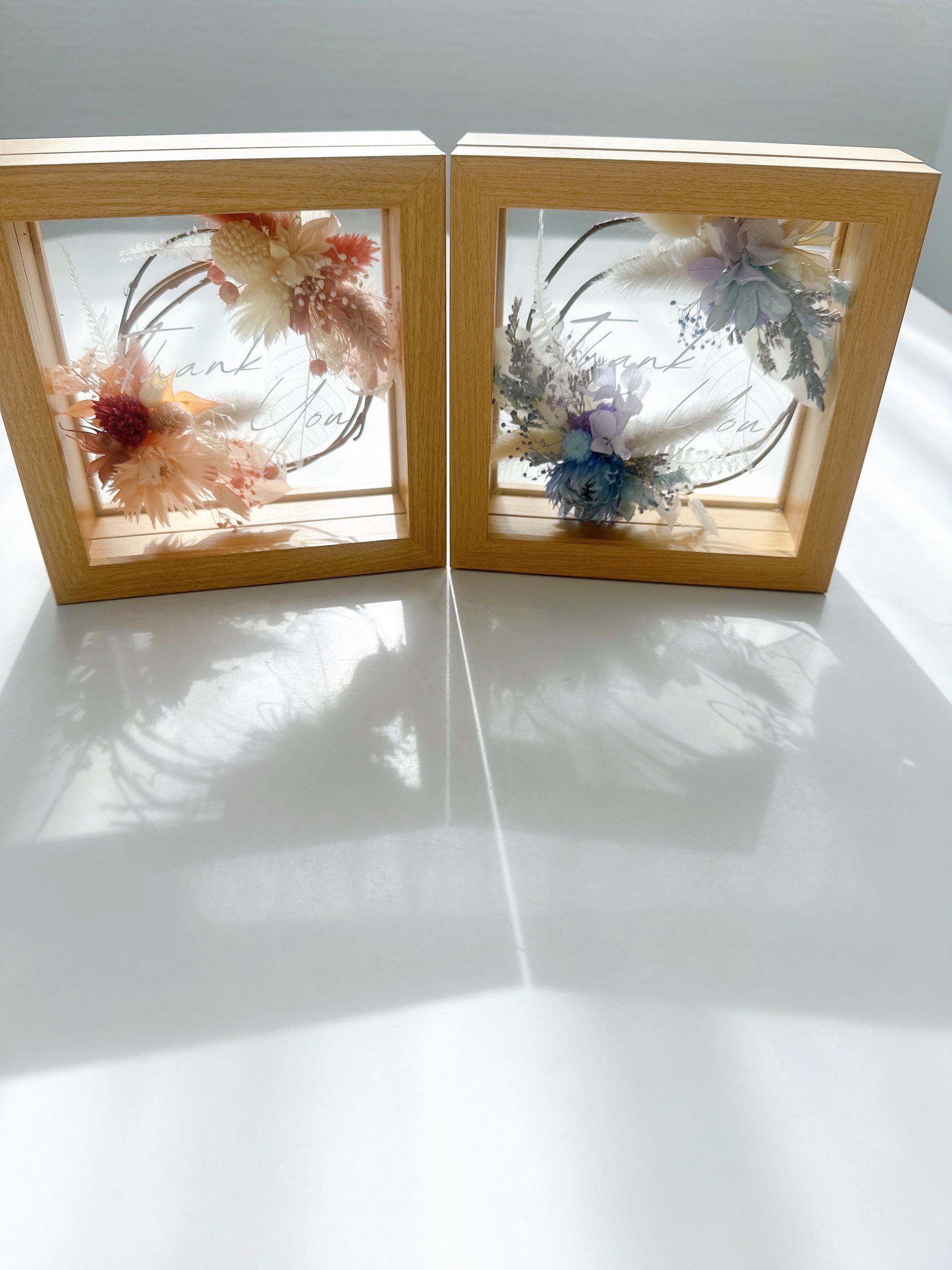 【ウェディング両親贈呈品】ガラスボックス入りプリザーブドフラワーリース〈ピンク・ブルー〉2点セット　ウェディング　結婚式 | 5枚目