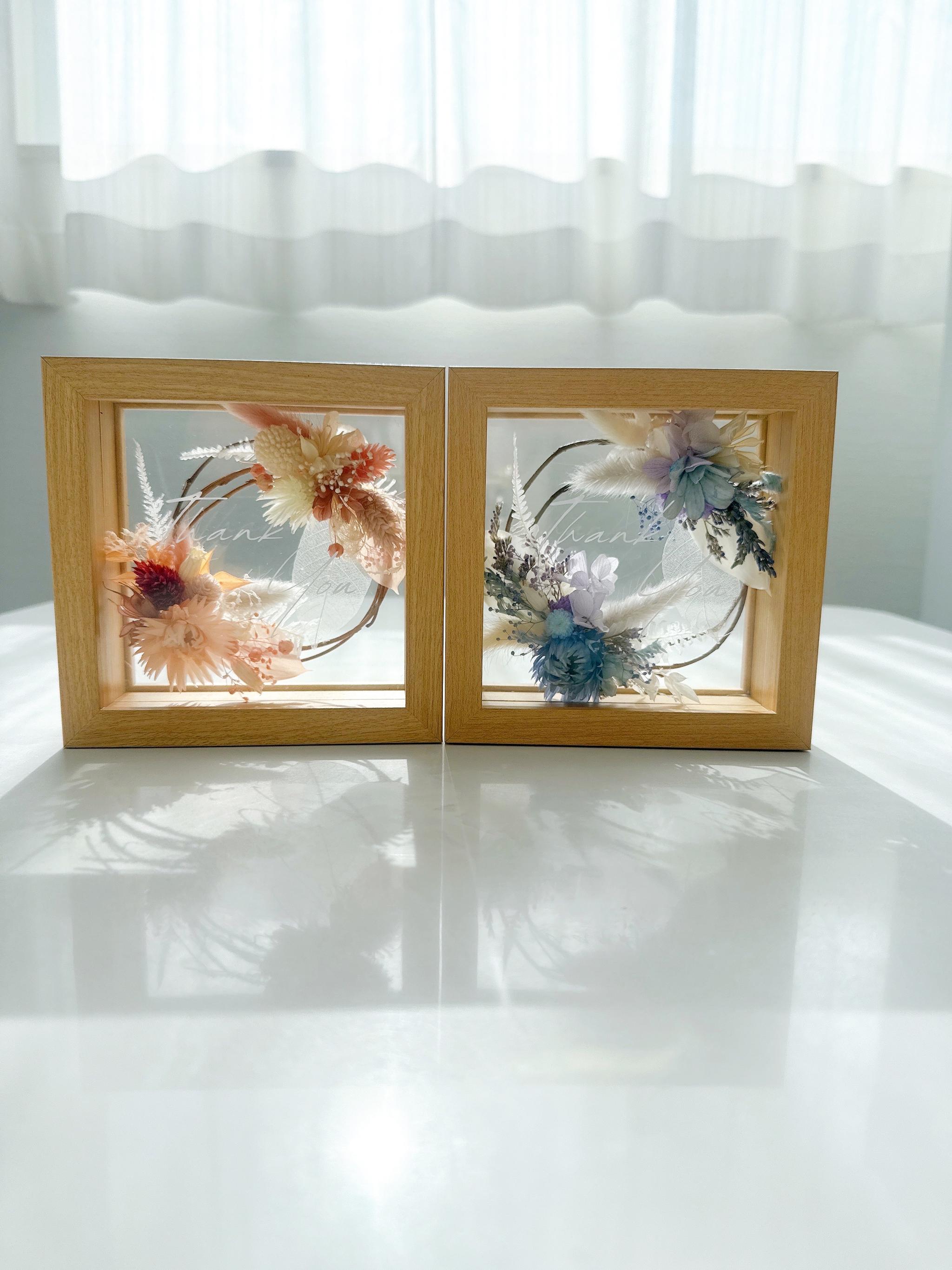 【ウェディング両親贈呈品】ガラスボックス入りプリザーブドフラワーリース〈ピンク・ブルー〉2点セット　ウェディング　結婚式 | 6枚目