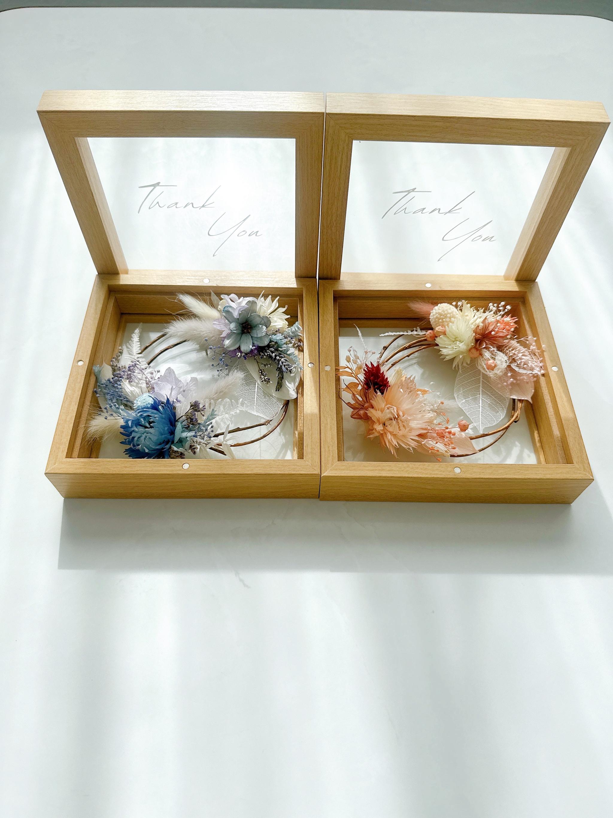 【ウェディング両親贈呈品】ガラスボックス入りプリザーブドフラワーリース〈ピンク・ブルー〉2点セット　ウェディング　結婚式 | 7枚目