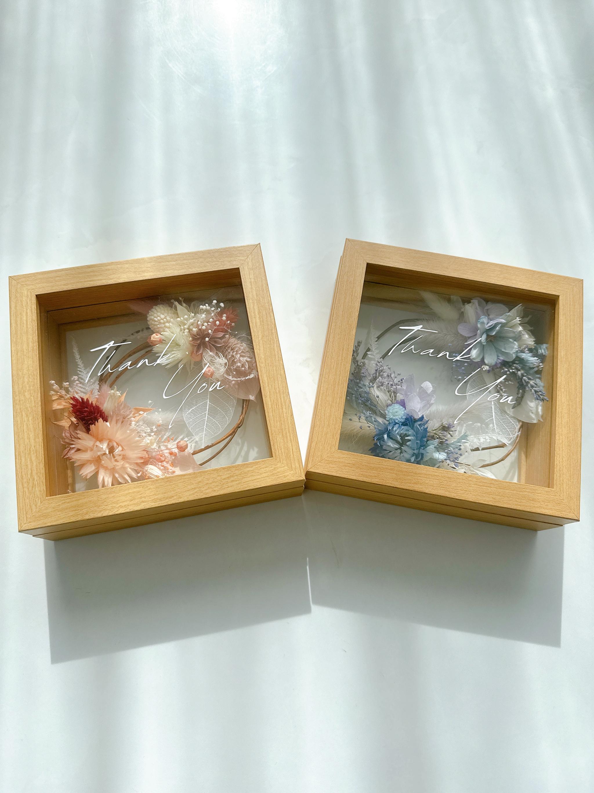 【ウェディング両親贈呈品】ガラスボックス入りプリザーブドフラワーリース〈ピンク・ブルー〉2点セット　ウェディング　結婚式 | 8枚目